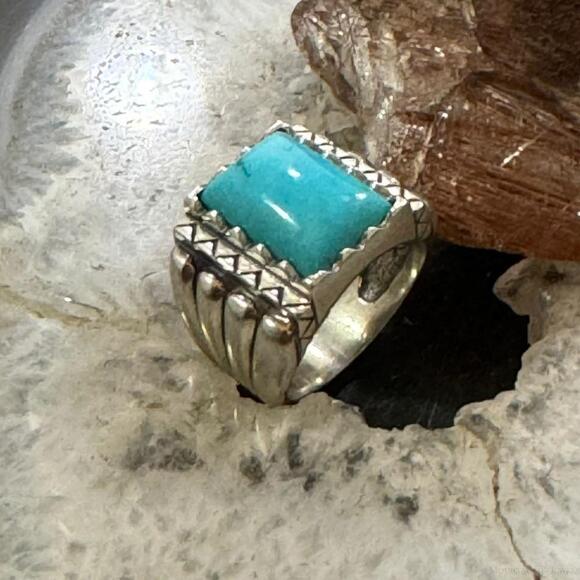 Carolyn Pollack Sterling Silver Rectangle Turquoise Decorated Ring For Women - Picture 3 of 10